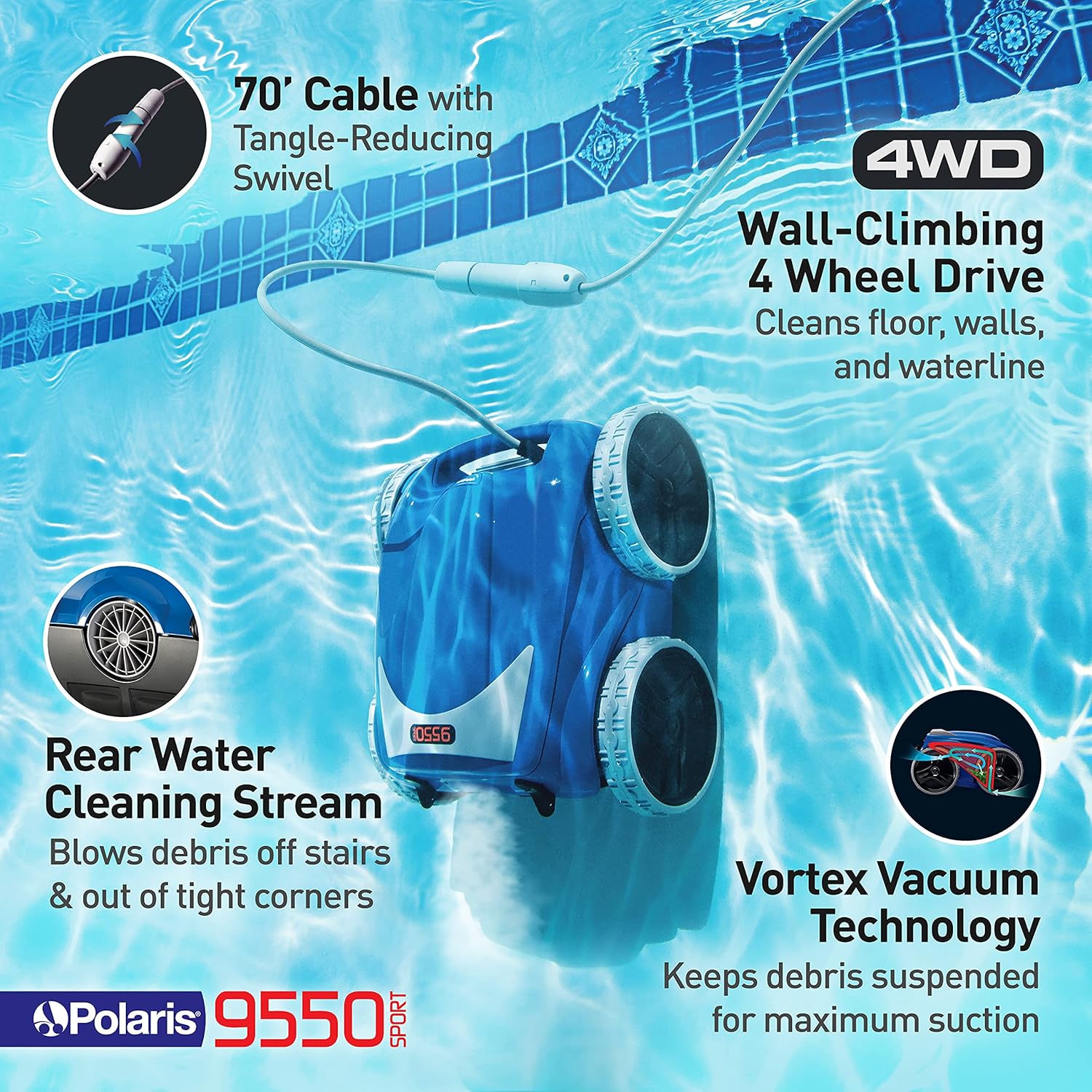 Polaris 9550 Sport 4WD Robotic Pool Cleaner with 7 Day Program and Remote